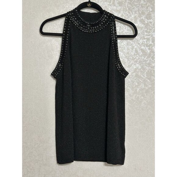Carmen Black Metallic Sparkle Cardigan & Beaded Neckline Halter Top 2 Piece XL - Picture 3 of 7
